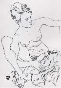 Egon Schiele, Seated Female nude with drapery